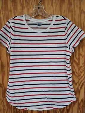 Old Navy White Tee with Navy and Red Stripes